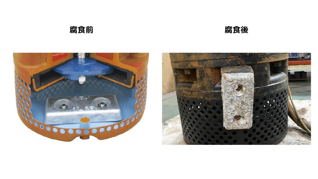 犠牲陽極の腐食後と腐食前
