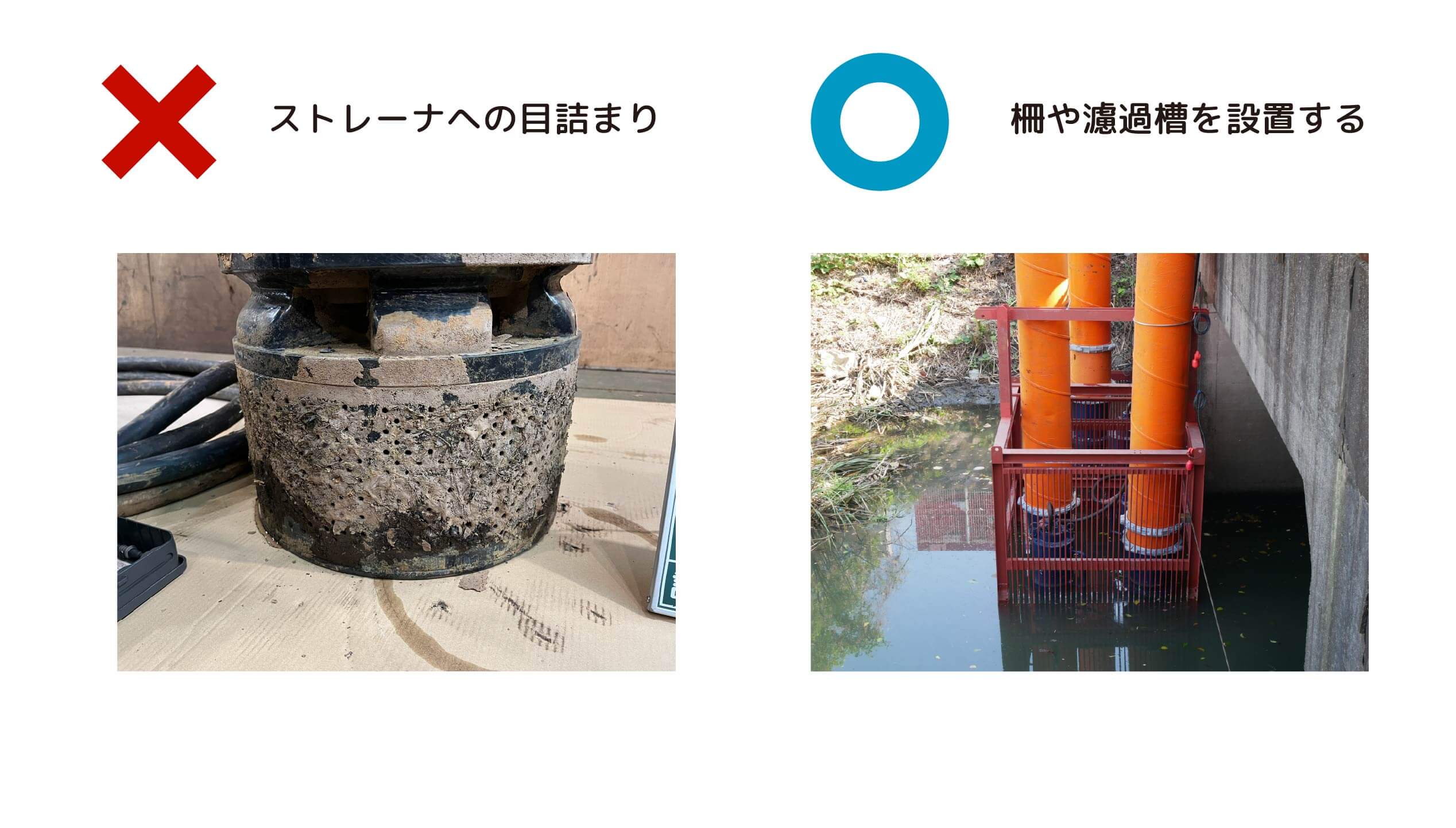 ストレーナ目詰まりによる吸い込み不足